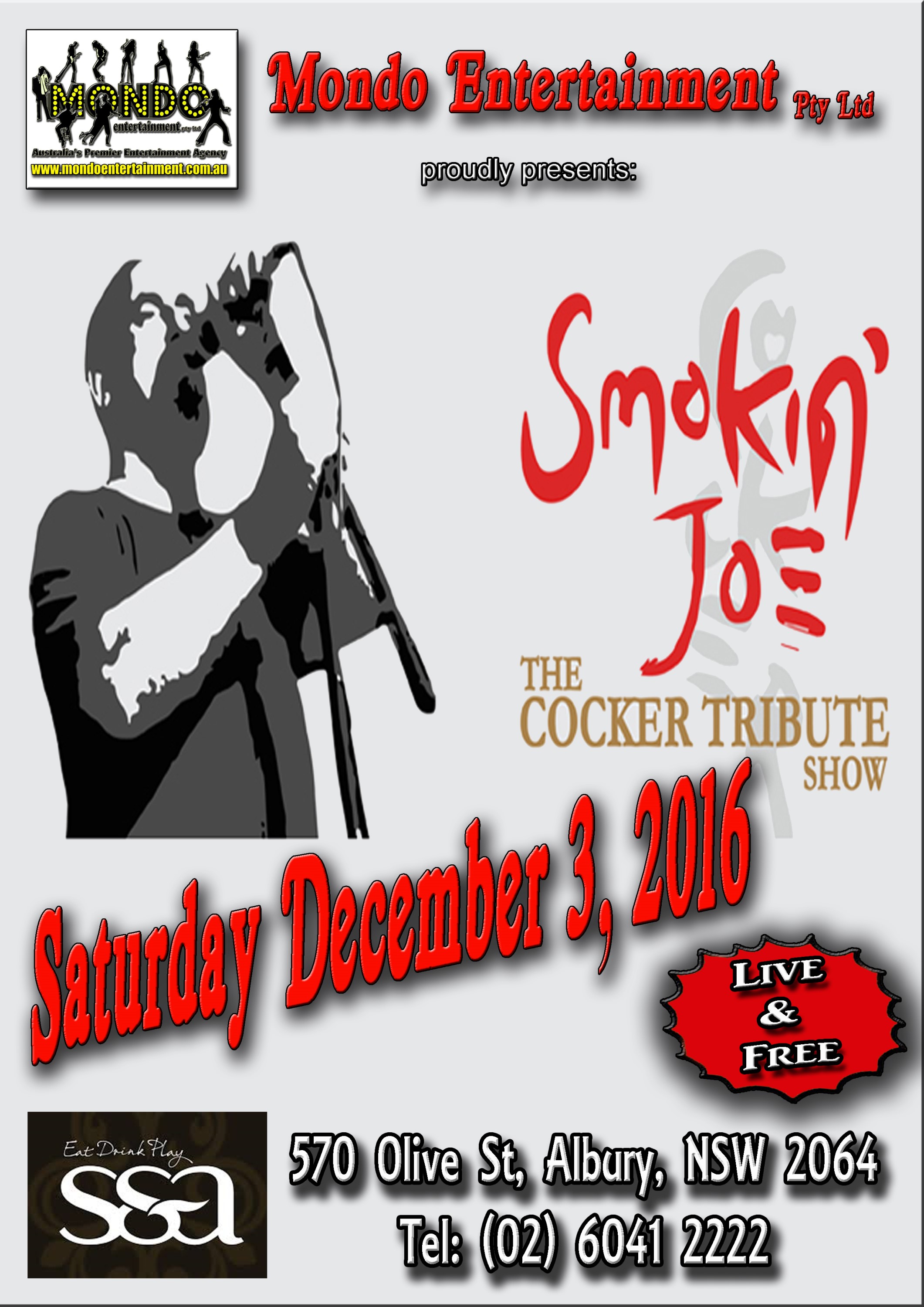 SMOKIN JOE – JOE COCKER TRIBUTE – PLAYS SS&A CLUB ALBURY