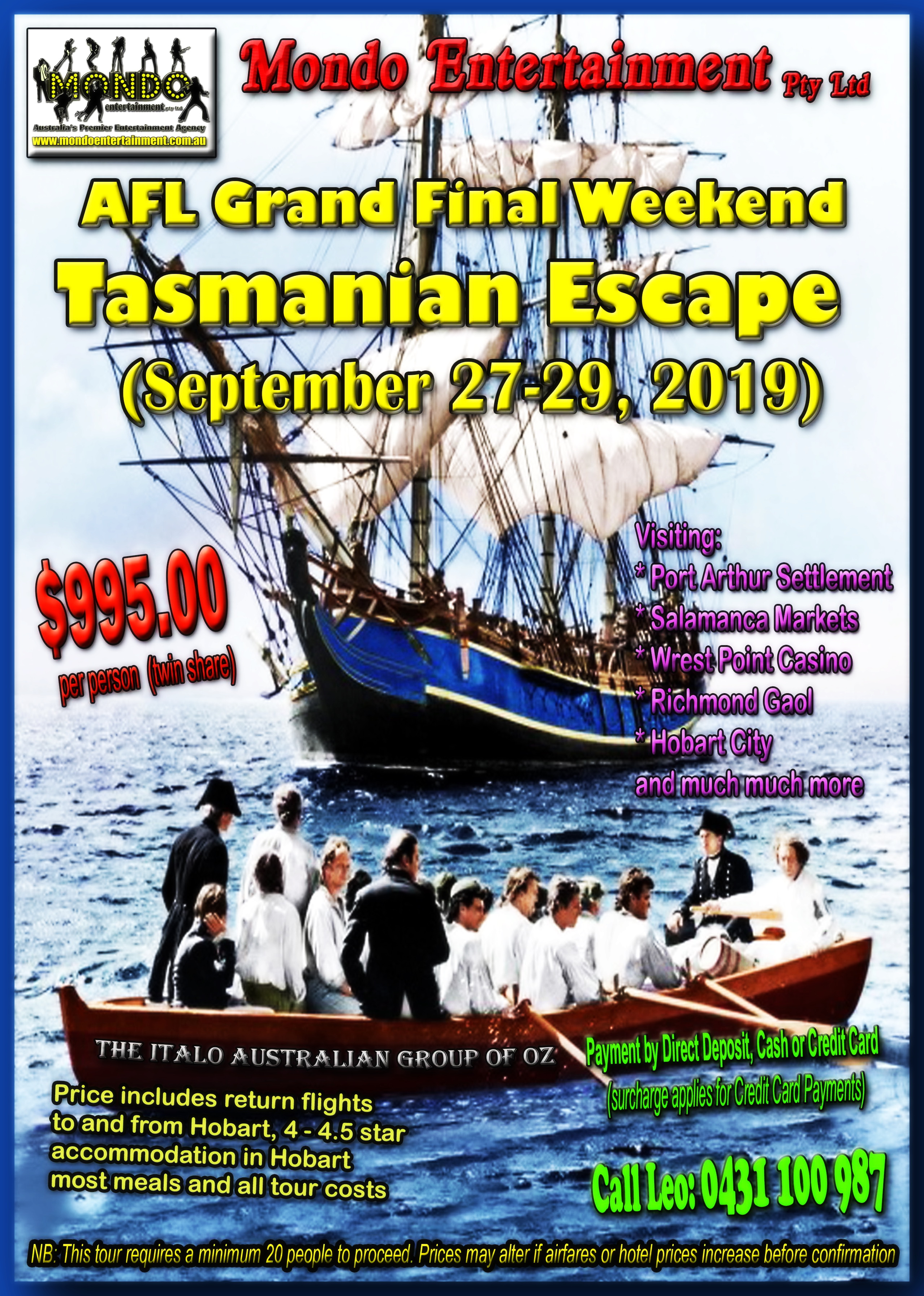 AFL Grand Final weekend – 3 Day Tasmania Trip – ORTON