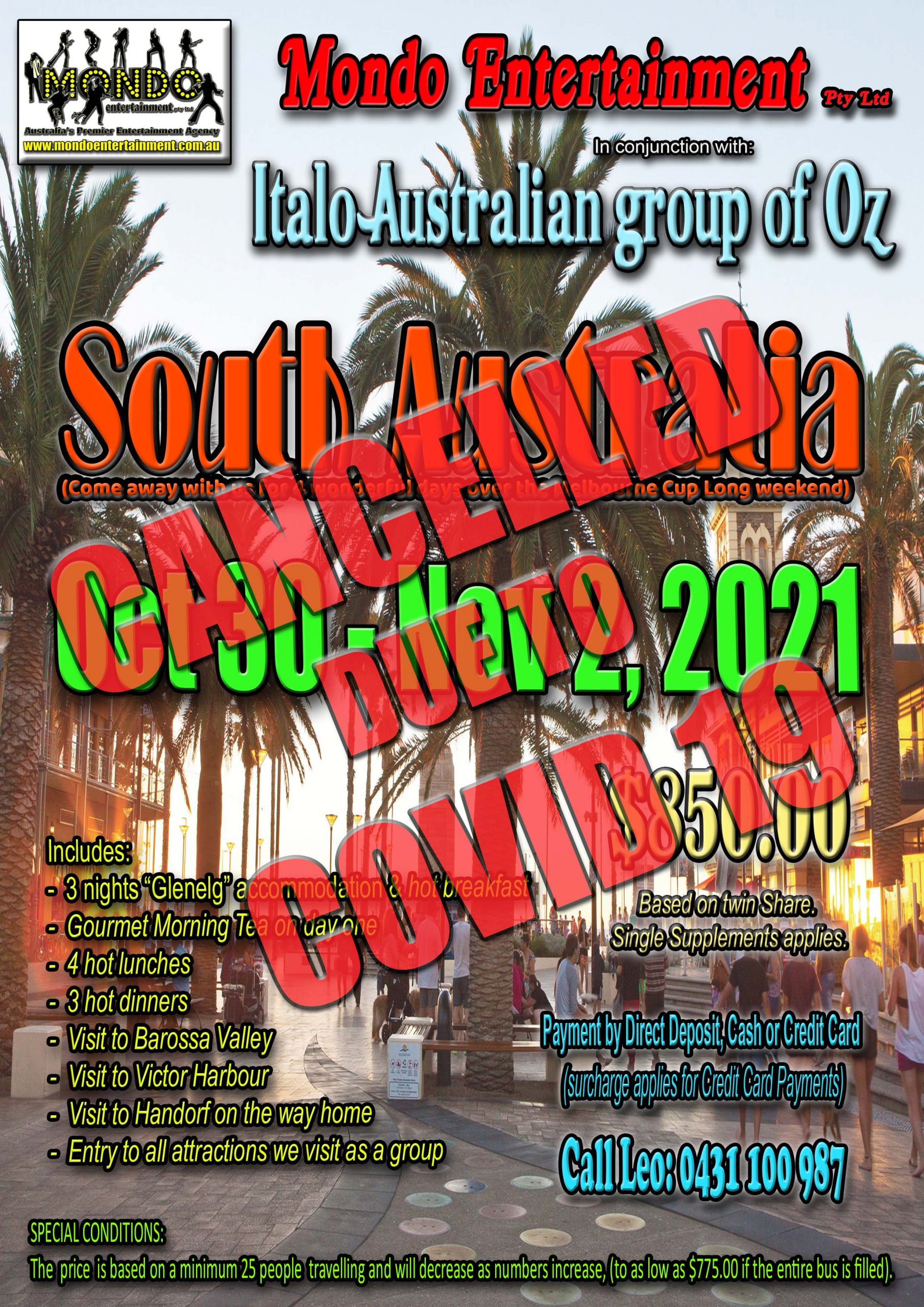 SOUTH AUSTRALIA 4 DAY WEEKEND – CANCELLATION NOTICE